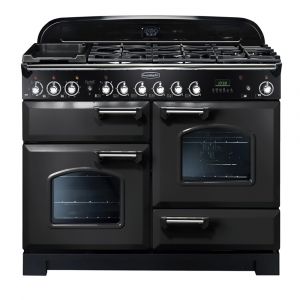 Rangemaster CDL110DFFCB/C Classic Deluxe 110cm Dual Fuel Range Cooker in Charcoal Black and Chrome