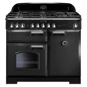 Rangemaster CDL100DFFCB/C Classic Deluxe 100cm Dual Fuel Range Cooker in Charcoal Black and Chrome