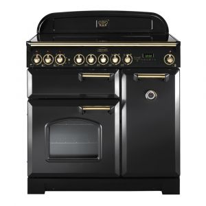 Rangemaster CDL90ECCB/B Classic Deluxe 90cm Ceramic Range Cooker in Charcoal Black and Brass