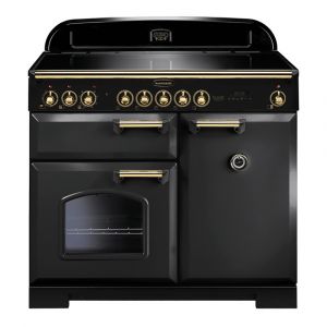 Rangemaster CDL100EICB/B Classic Deluxe 100cm Induction Range Cooker in Charcoal Black and Brass
