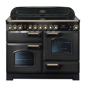 Rangemaster CDL110ECCB/B Classic Deluxe 110cm Ceramic Range Cooker in Charcoal Black and Brass