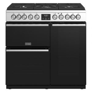 Stoves ST PREC DX S900DF SS Precision Deluxe 90cm Dual Fuel Range Cooker in Black and Stainless Steel
