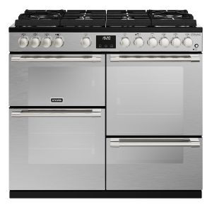 Stoves ST DX STER D1000DF GTG SS Sterling Deluxe 100cm Dual Fuel Gas-Through-Glass Range Cooker in Stainless Steel