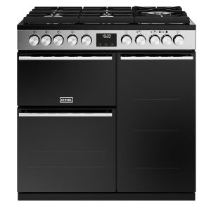 Stoves ST DX PREC D900DF GTG SS Precision Deluxe 90cm Gas-Through-Glass Dual Fuel Range Cooker in Stainless Steel