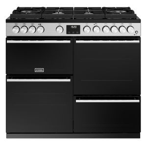 Stoves ST DX PREC D1000DF GTG SS Precision Deluxe 100cm Dual Fuel Gas-Through-Glass Range Cooker in Stainless Steel