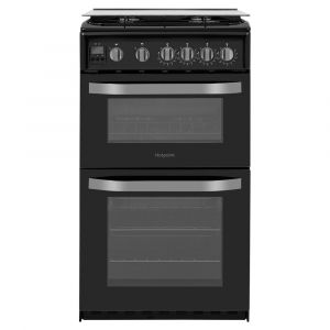 Hotpoint HD5G00CCBK 50cm Gas Double Oven Lidded Cooker in Black and Stainless Steel
