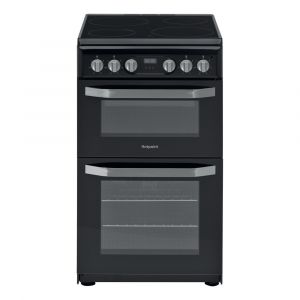 Hotpoint HD5V93CCB 50cm Double Oven Cooker with Ceramic Hob in Black and Stainless Steel