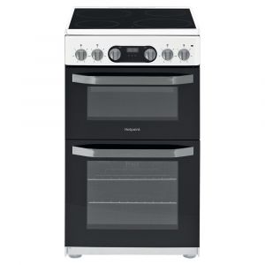 Hotpoint HD5V93CCW 50cm Electric Double Oven Cooker with Ceramic Hob in White