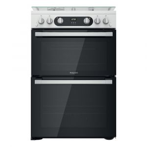Hotpoint HD67G02CCW 60cm Gas Double Oven Cooker in Polar White