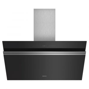 Siemens LC91KWW60B iQ700 90cm Wall Mounted Angled Cooker Hood in Stainless Steel with Black Glass